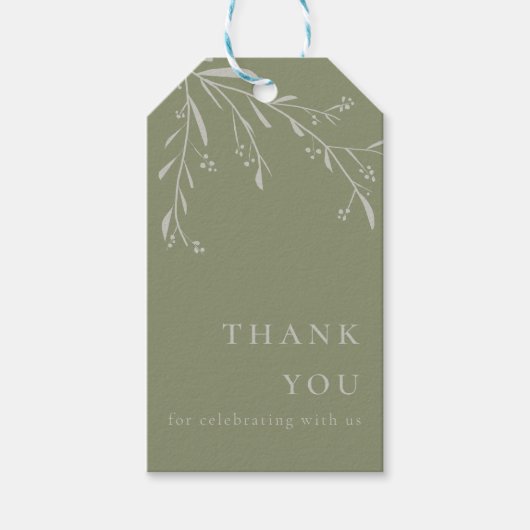 Sage Green Leaves en Berries Wedding Favor Labels Cadeaulabel (Voorkant)