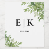 Sage Green Leaves Greenery Monogram Huwelijk Wijn Etiket (Enkel label)