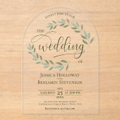 Sage Green Leaves of Vines Stijlvolle Script Weddi Acryl Uitnodigingen (Voorkant)