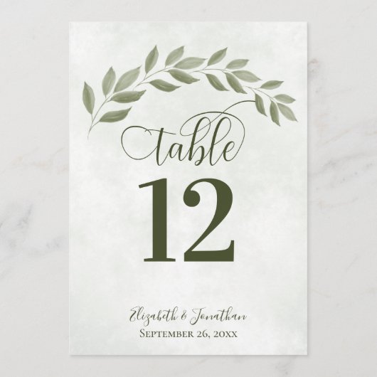 Sage Green Leaves Rustic Wedding Table Number (Achterkant)