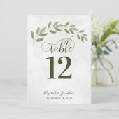 Sage Green Leaves Rustic Wedding Table Number (Staand voorkant)