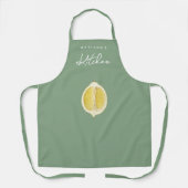 Sage Green & Lemon Script Cooking Kitchen Schort (Voorkant)