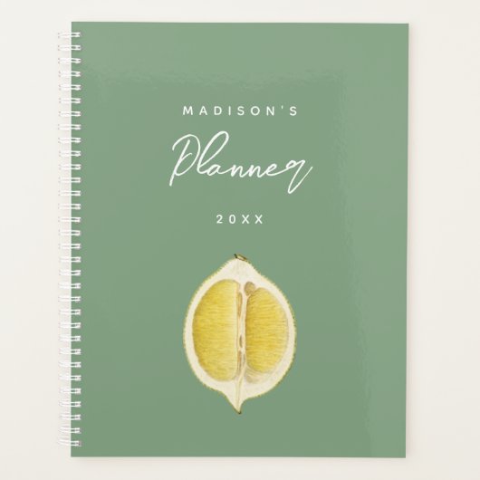 Sage Green & Lemon Script Modern Planner Journal (Devant)