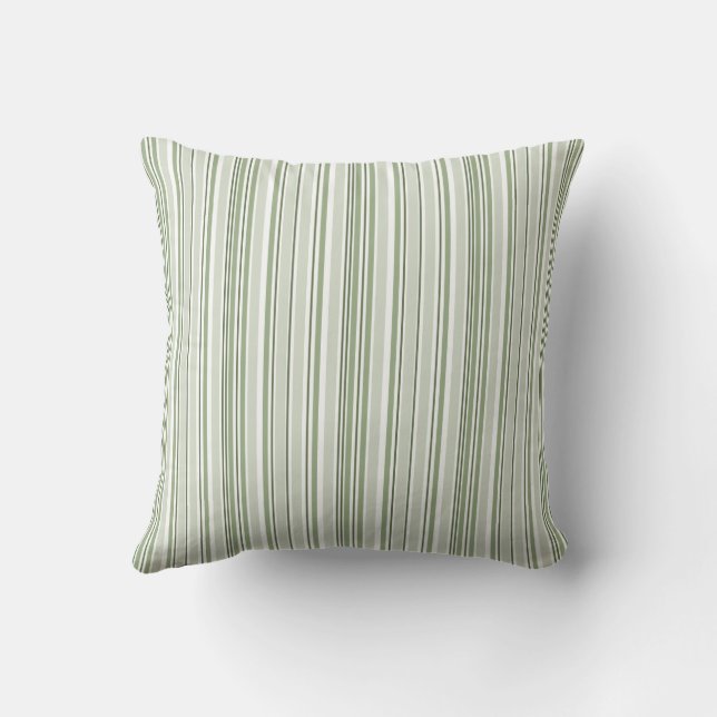Sage Green (Light, Medium, Dark) and White Stripes Kussen (Achterkant)