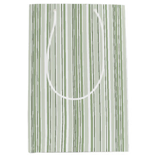 Sage Green (Light, Medium, Dark) and White Stripes Medium Cadeauzakje