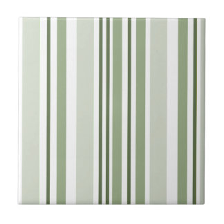 Sage Green (Light, Medium, Dark) and White Stripes Tegeltje