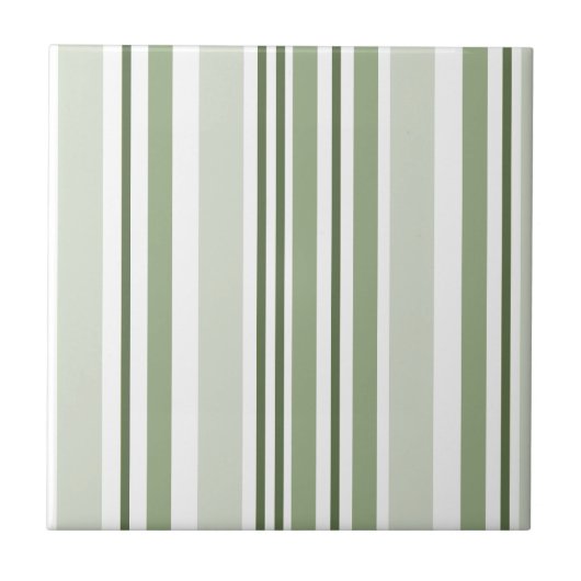 Sage Green (Light, Medium, Dark) and White Stripes Tegeltje (Voorkant)
