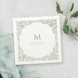 Sage Green  Lijst Elegant bruiloft Monogram Servet