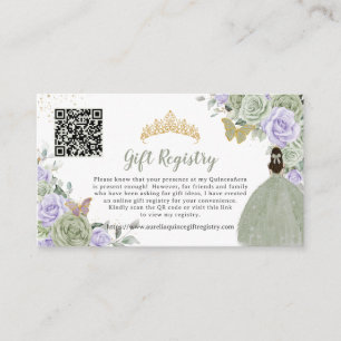 Sage Green Lila Bloemen Quinceañera Gift Registry Informatiekaartje