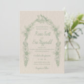 Sage Green Line Art Woodland bloemenbruiloft Kaart (Staand voorkant)