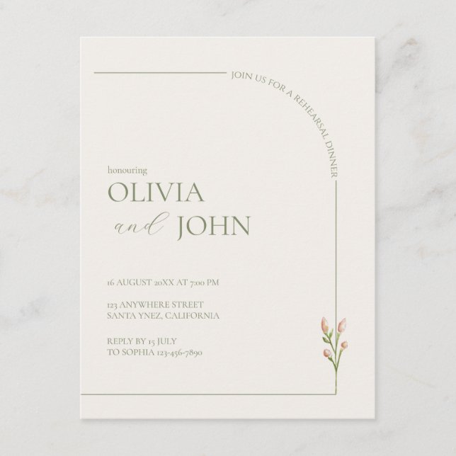 Sage Green & Linen Arch Minimal Rehearsal Dinner  (Voorkant)