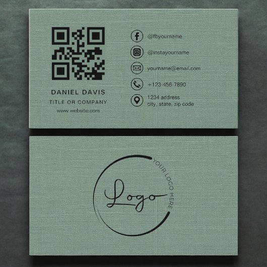 Sage Green Linen Company Logo QR Code  Visitekaartje