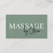 Sage Green Linen Massage Therapist QR Code  Visitekaartje (Voorkant)