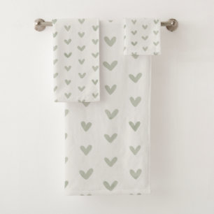 Sage Green Love Hearts Motif sur Offwhite