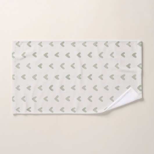 Sage Green Love Hearts Motif sur Offwhite (Serviette à main)