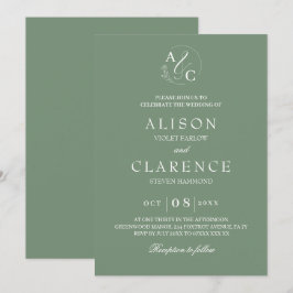 Sage Green Luxe Monogram Huwelijk Kaart