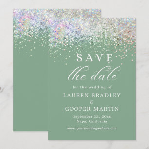 Sage Green Luxury Glitter Wedding Save the Date