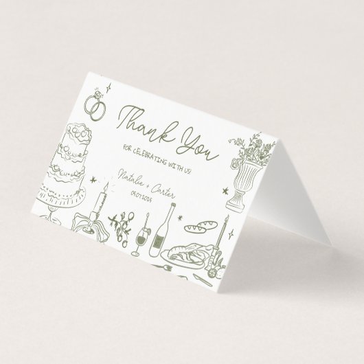 Sage Green main tiré Merci Mariage Whimsical (Front)