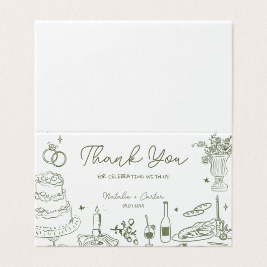 Sage Green main tiré Merci Mariage Whimsical (Outside Unfolded)