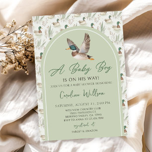 Sage Green Mallard Duck Boy Baby shower Uitnodigin Kaart