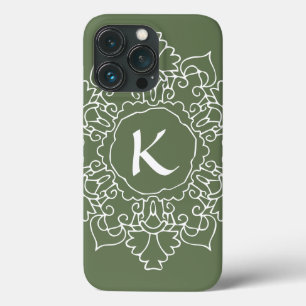 Sage Green Mandala Monogram Modern Eenvoudige Aang iPhone 13 Pro Hoesje