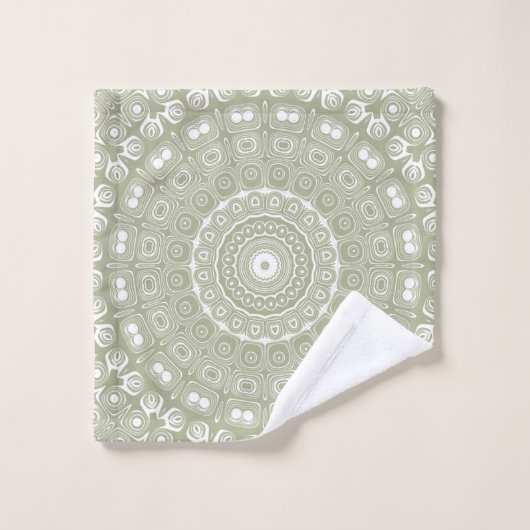 Sage Green Mandala Pattern Bad Handdoek (Wasdoekje)