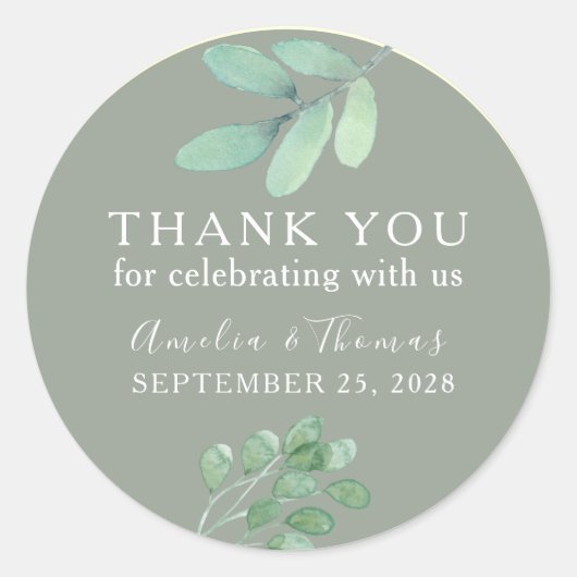 Sage Green Mariage Botanique Sticker Merci (Devant)