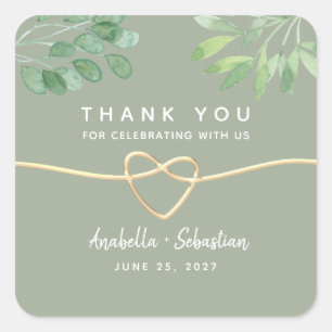 Sage Green Mariage Carré Merci Sticker