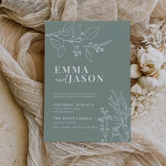 Sage Green Mariage Floral Invitation