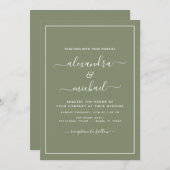 Sage Green Mariage Typographie moderne Invitation (Devant / Derrière)