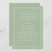 Sage Green Mariage Typographie moderne Invitation (Devant / Derrière)