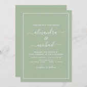 Sage Green Mariage Typographie moderne Invitation (Devant / Derrière)