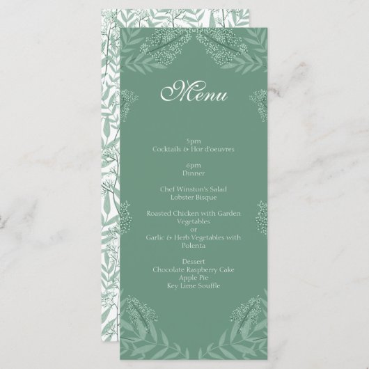 Sage Green Mariage Vintage Botanique Menu (Devant / Derrière)