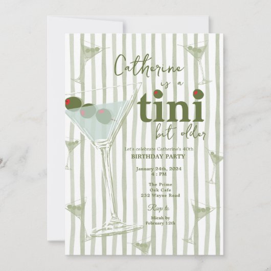 Sage Green Martini Thema Verjaardagsfeest Kaart (Voorkant)