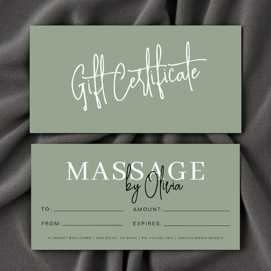 Sage Green Massage Therapist Gift Certificates