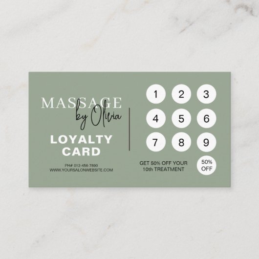 Sage Green Massage Therapist QR Code Loyalty Card (Voorkant)