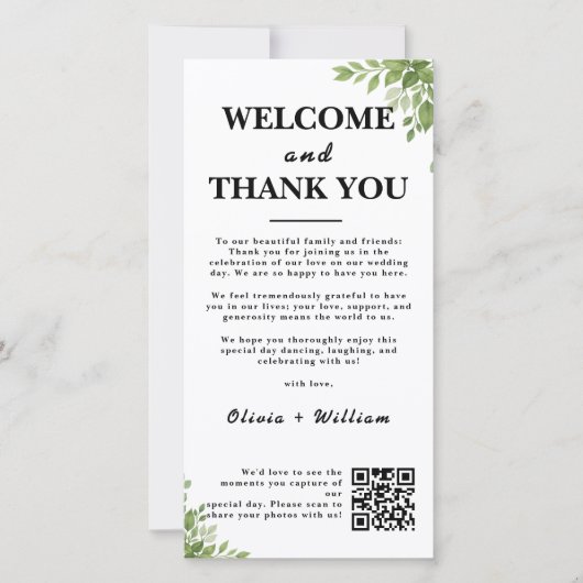 Sage Green Merci Feuille Bienvenue Cartes de Code  (Devant)