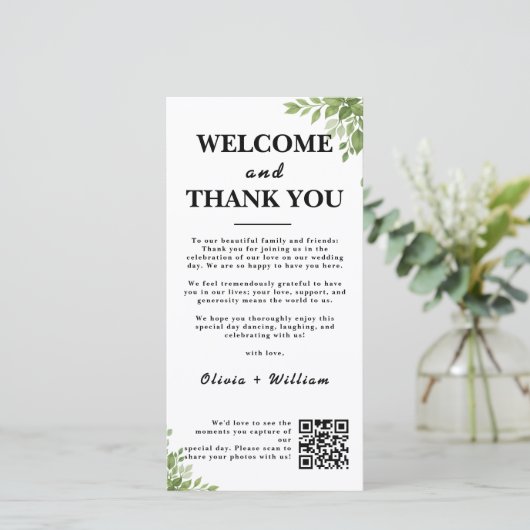 Sage Green Merci Feuille Bienvenue Cartes de Code (Debout devant)