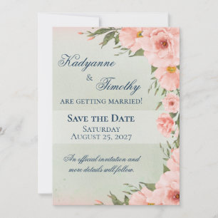 Sage Green met Perzik Rozen Save The Date