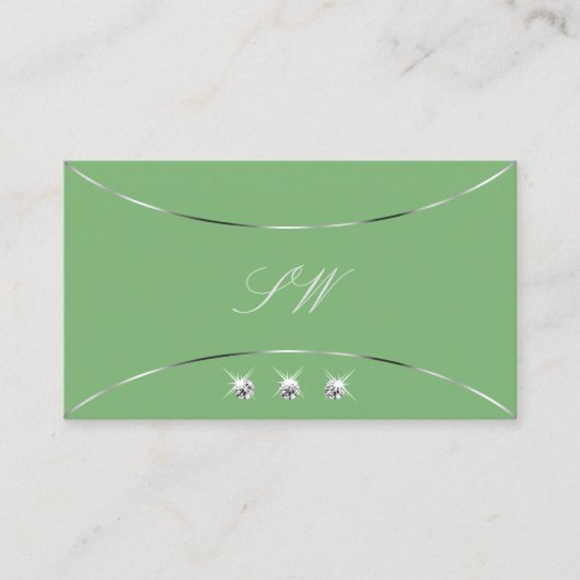Sage Green met Silver Decor Diamonds en Monogram Visitekaartje (Voorkant)