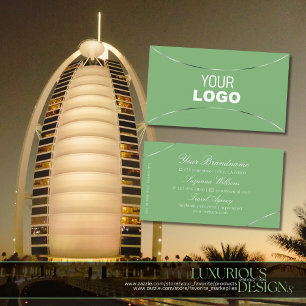 Sage Green met Silver Decor en Logo Chic Eenvoudig Visitekaartje