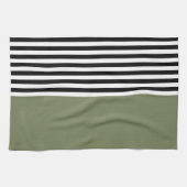 Sage Green met zwarte en witte strepen Theedoek (Horizontaal)
