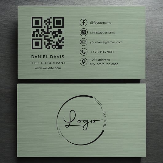 Sage Green Metallic Company Logo QR Code  Visitekaartje