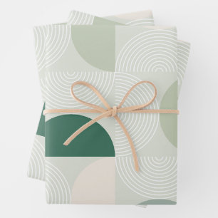 Sage Green Mid Century Hedendaagse Arch Line Art Inpakpapier Vel