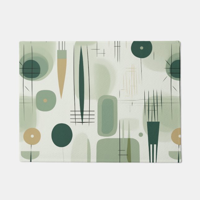 Sage Green Mid Century Modern Abstract Deurmat (Voorkant)