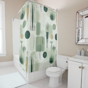 Sage Green Mid Century Modern Abstract Douchegordijn