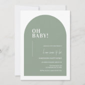 Sage Green Minimal Arch Oh Baby shower Uitnodiging (Voorkant)