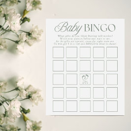 Sage Green Minimal Baby Shower Bingo Game