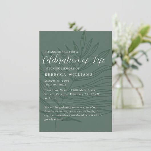 Sage Green Minimal Celebration of Life Invitation (Debout devant)