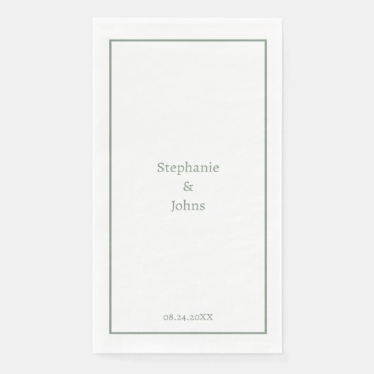 Sage Green Minimal Elegant Custom Name Wedding Servet (Voorkant)